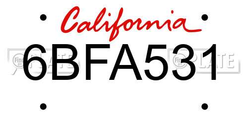 6BFA531 California License Plate