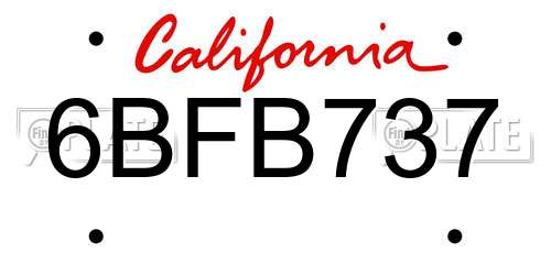 6BFB737 California License Plate