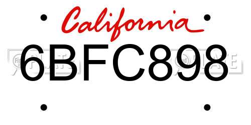 6BFC898 California License Plate