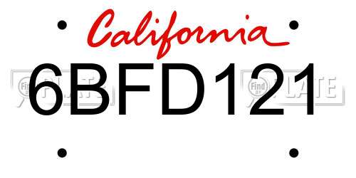 6BFD121 California License Plate