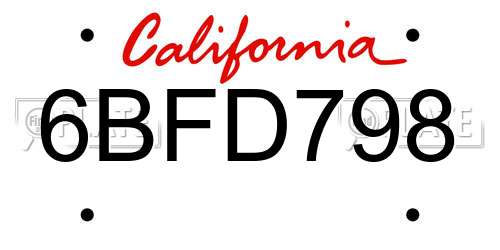 6BFD798 California License Plate