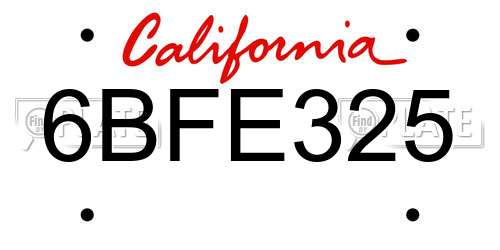 6BFE325 California License Plate