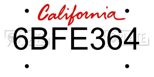 6BFE364 California License Plate