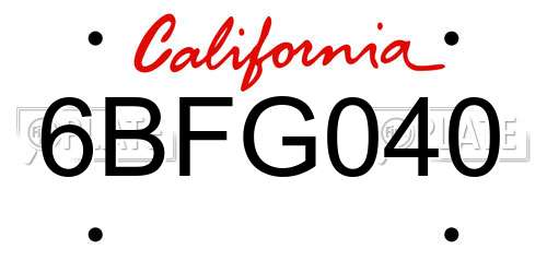 6BFG040 California License Plate
