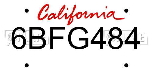 6BFG484 California License Plate