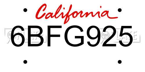 6BFG925 California License Plate