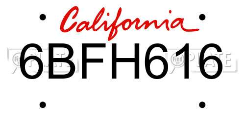 6BFH616 California License Plate