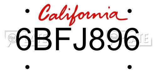 6BFJ896 California License Plate