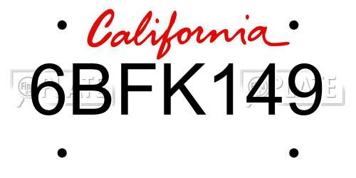 6BFK149 California License Plate