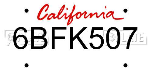 6BFK507 California License Plate