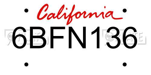6BFN136 California License Plate