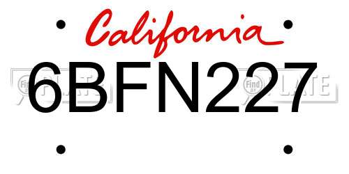 6BFN227 California License Plate