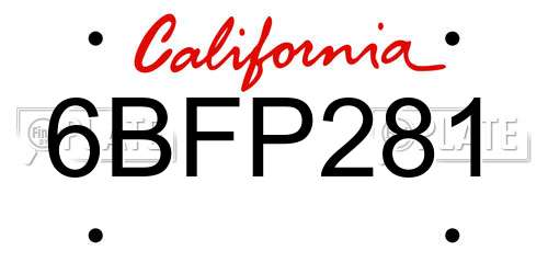 6BFP281 California License Plate