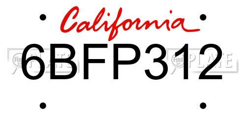 6BFP312 California License Plate
