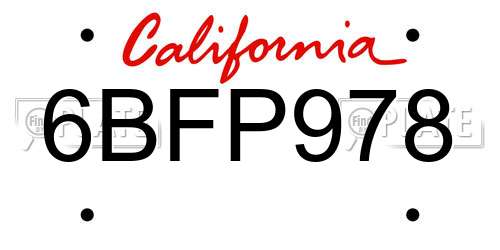 6BFP978 California License Plate