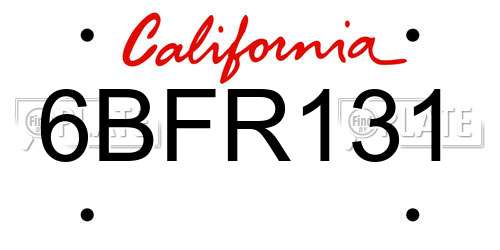 6BFR131 California License Plate