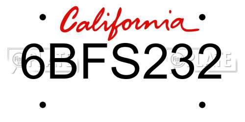 6BFS232 California License Plate