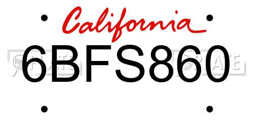 6BFS860 California License Plate