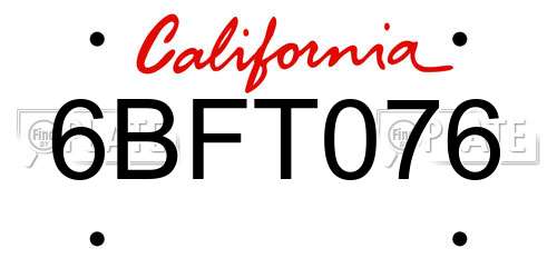 6BFT076 California License Plate