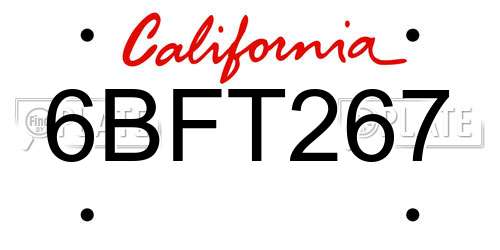 6BFT267 California License Plate