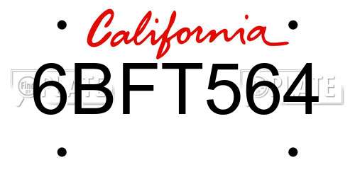6BFT564 California License Plate