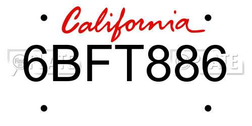 6BFT886 California License Plate