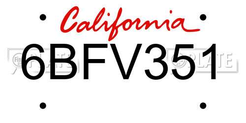6BFV351 California License Plate