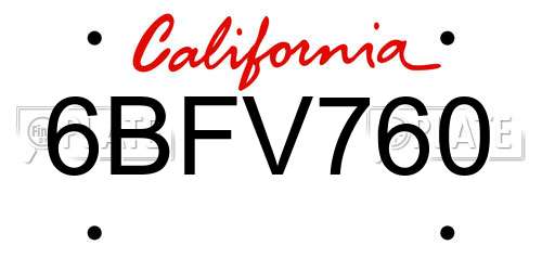 6BFV760 California License Plate