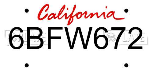 6BFW672 California License Plate
