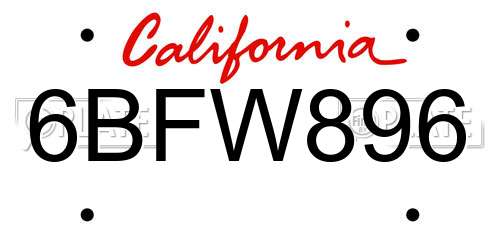 6BFW896 California License Plate