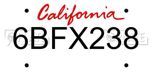 6BFX238 California License Plate