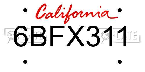 6BFX311 California License Plate