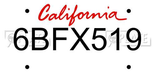 6BFX519 California License Plate