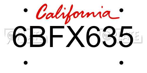 6BFX635 California License Plate