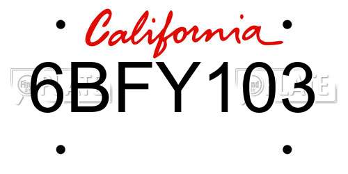 6BFY103 California License Plate
