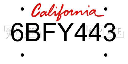 6BFY443 California License Plate