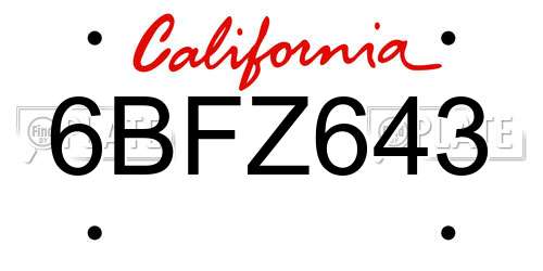 6BFZ643 California License Plate