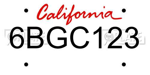 6BGC123 California License Plate