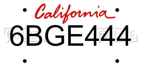 6BGE444 California License Plate