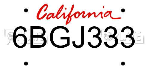 6BGJ333 California License Plate