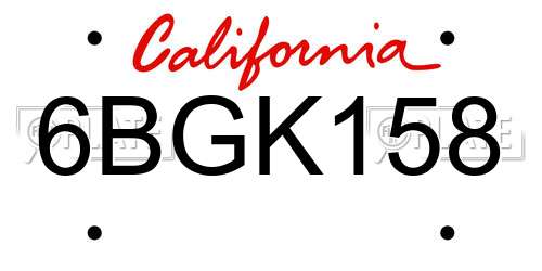 6BGK158 California License Plate