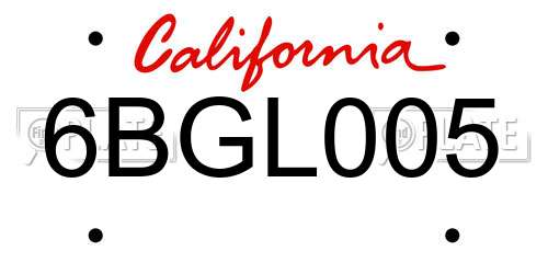 6BGL005 California License Plate