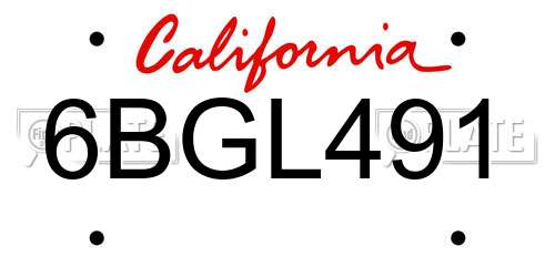 6BGL491 California License Plate