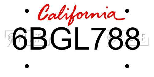 6BGL788 California License Plate