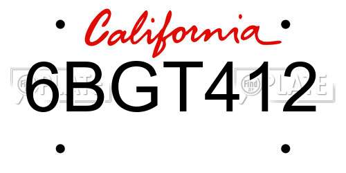 6BGT412 California License Plate