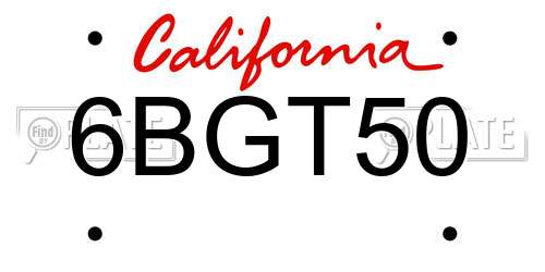 6BGT50 California License Plate