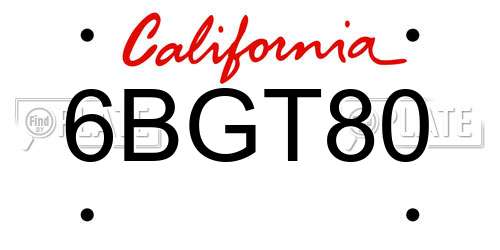 6BGT80 California License Plate