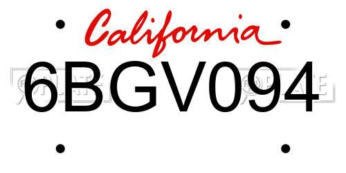 6BGV094 California License Plate