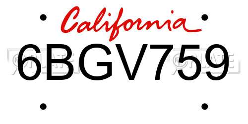 6BGV759 California License Plate