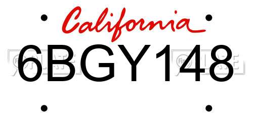 6BGY148 California License Plate